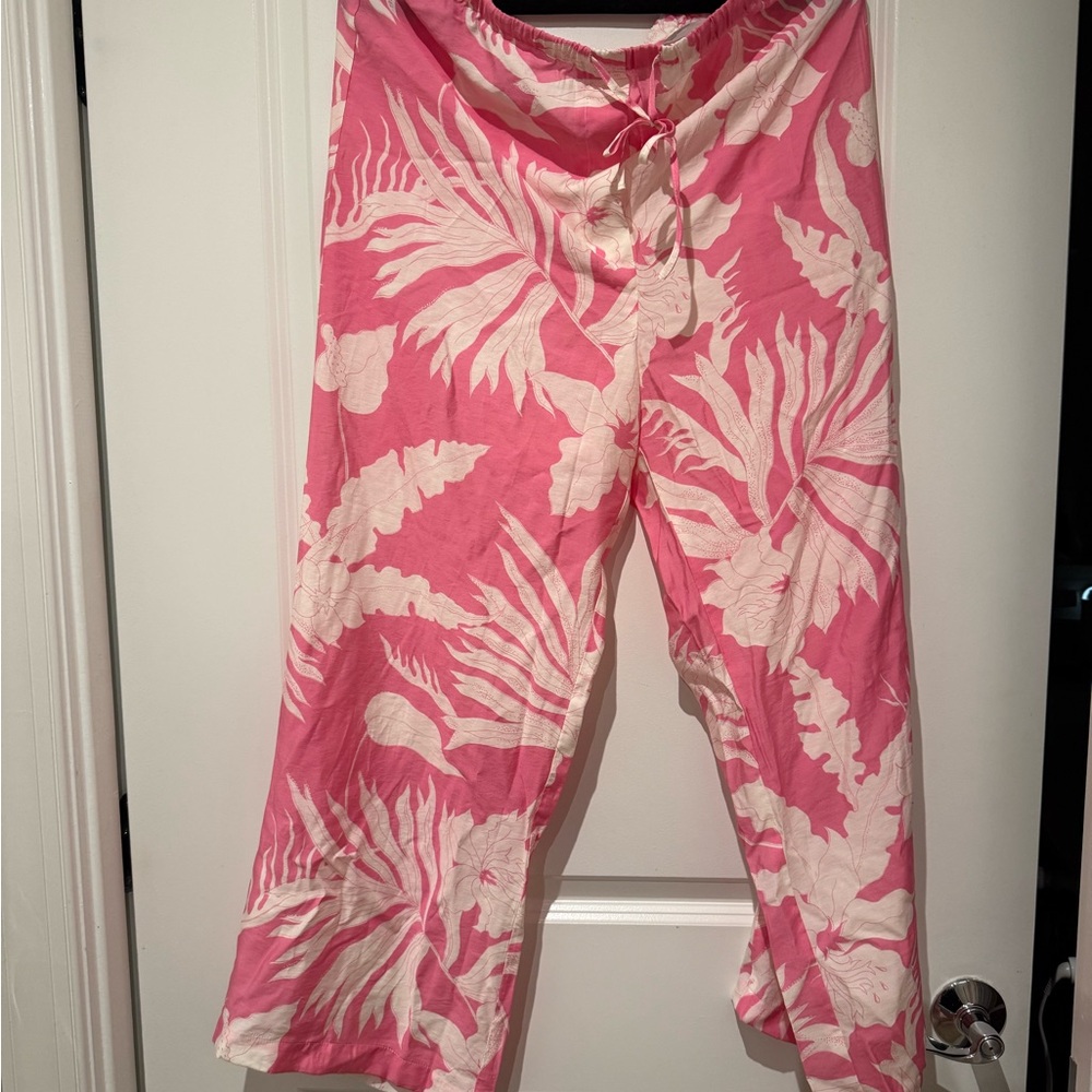 Pink and White Tropical Print Pants